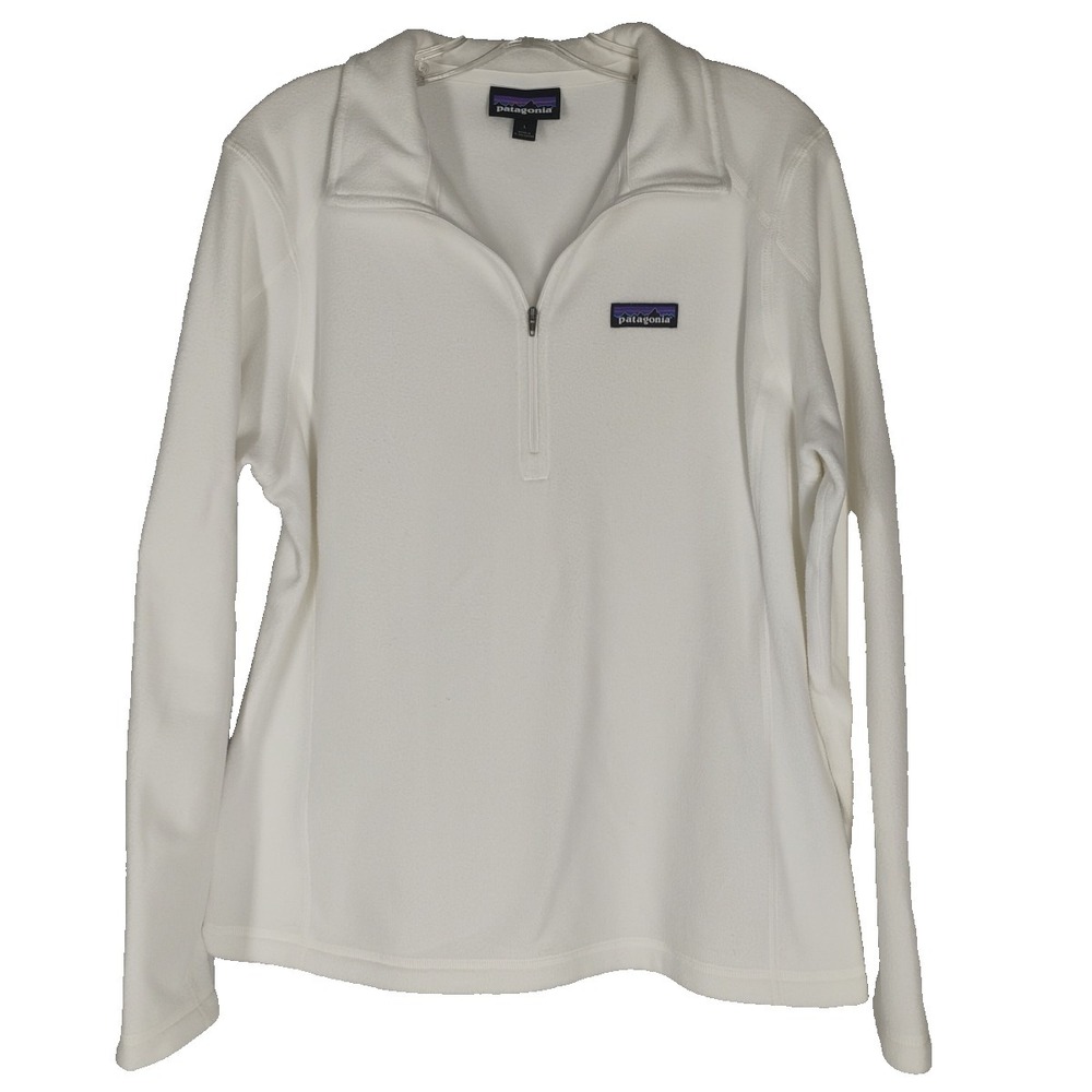 Patagonia Worn Wear Women's LARGE Pull Over 1/4 Zip White Fleece Jacket Shirt